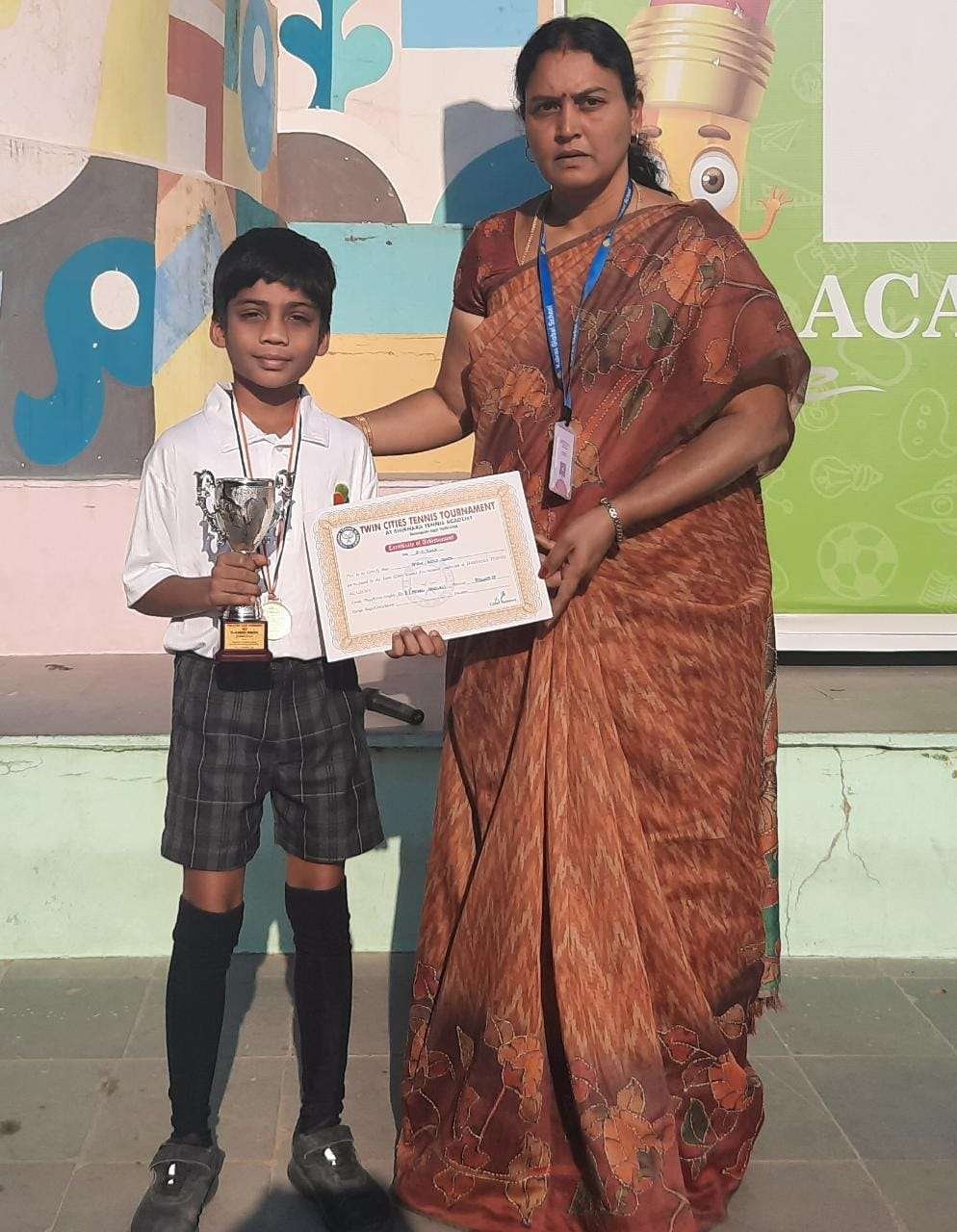 Amaan Aqib Shaik of Grade 4 has participated in the twin cities Tennis Tournament conducted at Shikara Tennis Academy in the event under-8 mixed singles and stood the runner up position.