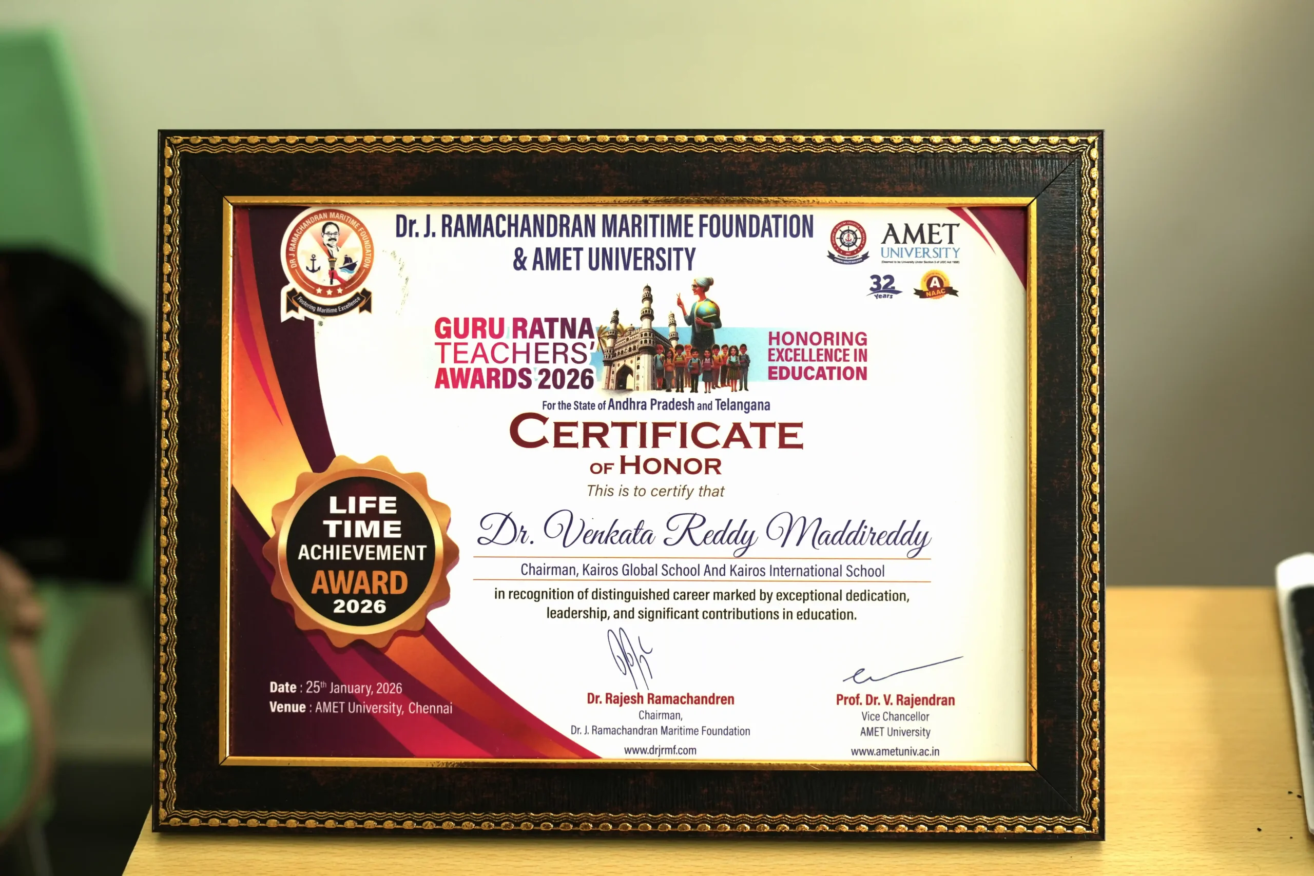 Guru Ratna – Lifetime Achievement Award 2026, for the states of Andhra Pradesh and Telangana 01